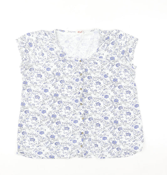 Fat Face Women’s Blue Floral Short Sleeve Cotton Modal Blouse Size 10