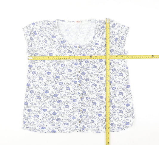 Fat Face Women’s Blue Floral Short Sleeve Cotton Modal Blouse Size 10