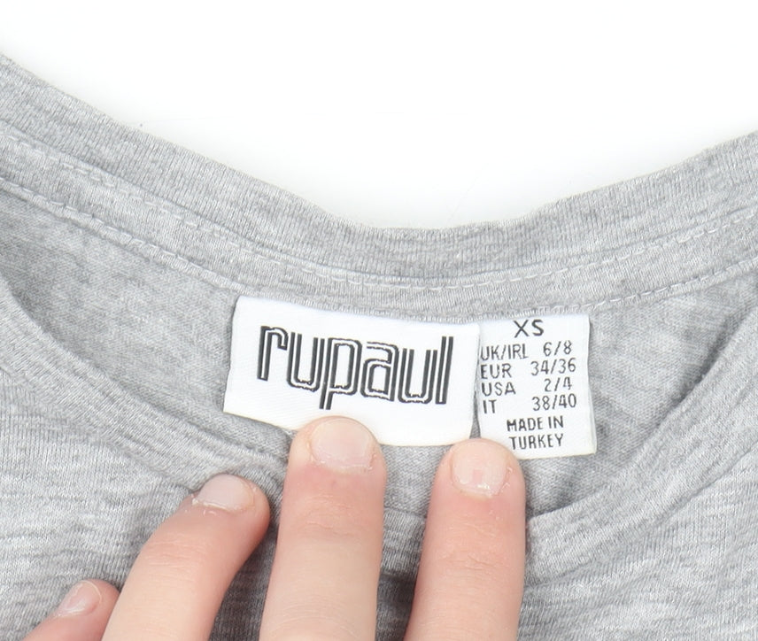 RuPaul Primark Womens Grey T-Shirt XS Crew Neck Graphic Top