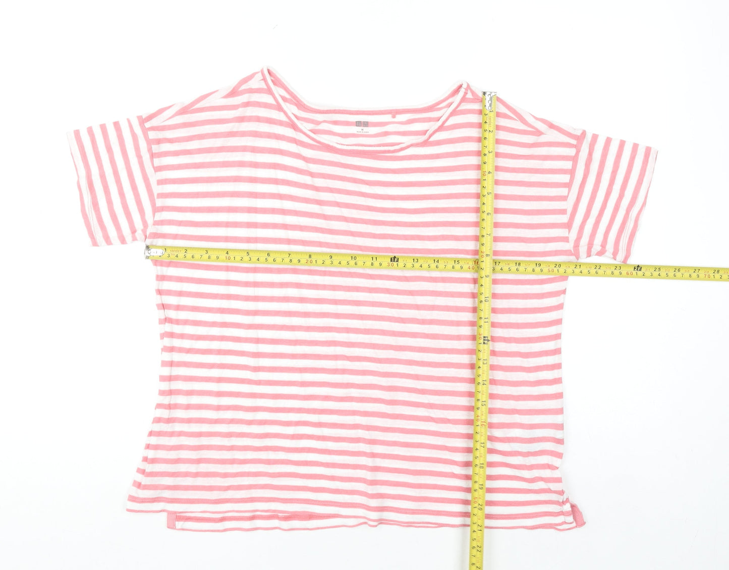Uniqlo Women's Pink Striped Linen Modal Short Sleeve T-Shirt M
