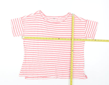 Uniqlo Women's Pink Striped Linen Modal Short Sleeve T-Shirt M