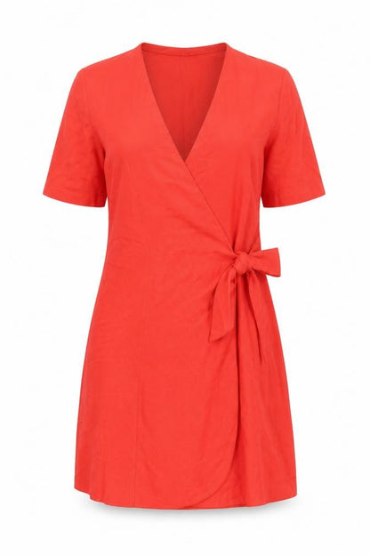 Elégance Paris Women's Red Short Sleeve Wrap Dress Size 12