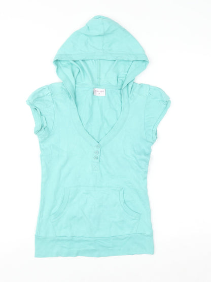 Pilot Women's Blue Hooded Short Sleeve Cotton T-Shirt Size 6