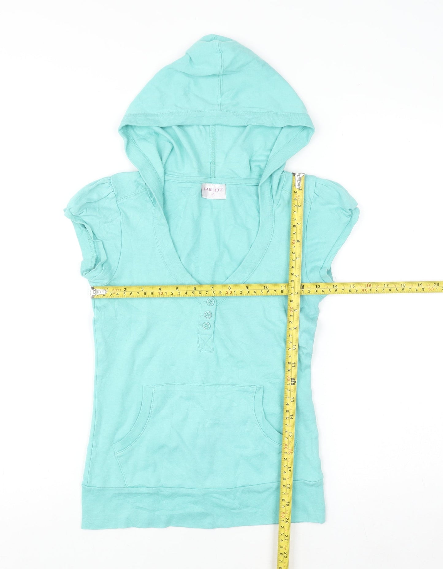 Pilot Women's Blue Hooded Short Sleeve Cotton T-Shirt Size 6