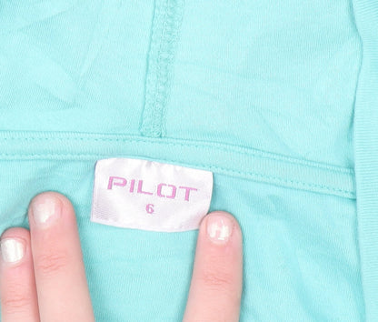 Pilot Women's Blue Hooded Short Sleeve Cotton T-Shirt Size 6
