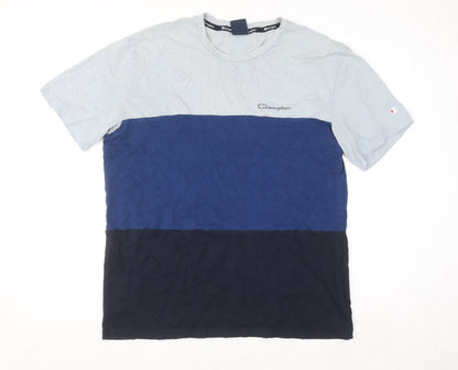 Champion Men's Blue Colourblock Crew Neck Cotton T-Shirt XL