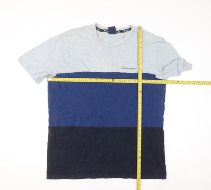 Champion Men's Blue Colourblock Crew Neck Cotton T-Shirt XL