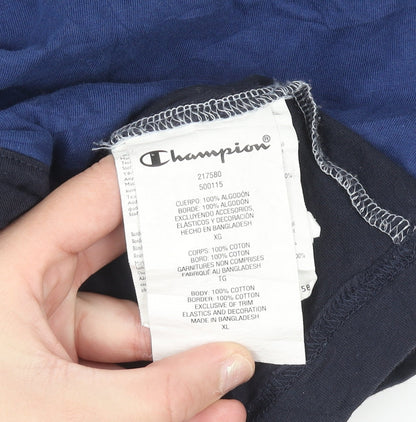 Champion Men's Blue Colourblock Crew Neck Cotton T-Shirt XL
