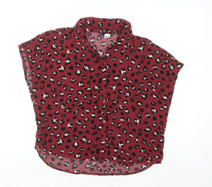 H&M Women Red Leopard Print Blouse UK 6 Short Sleeve Viscose