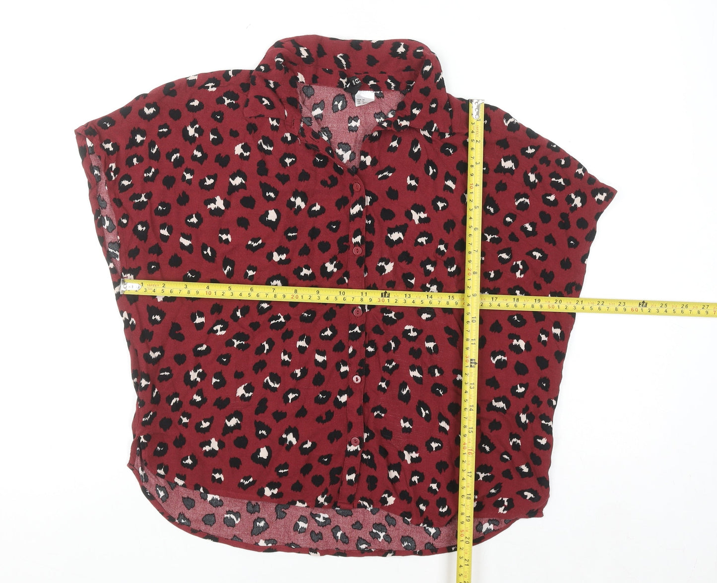 H&M Women Red Leopard Print Blouse UK 6 Short Sleeve Viscose