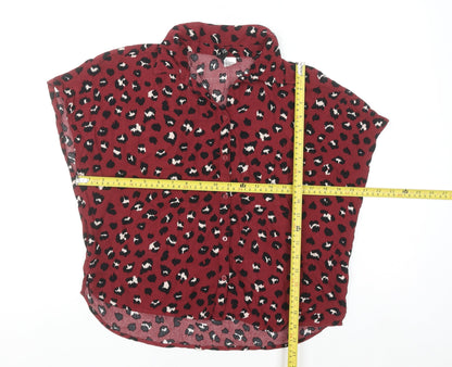 H&M Women Red Leopard Print Blouse UK 6 Short Sleeve Viscose