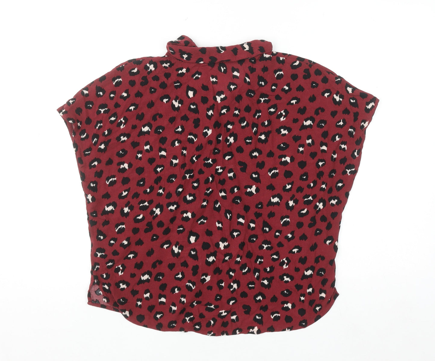 H&M Women Red Leopard Print Blouse UK 6 Short Sleeve Viscose