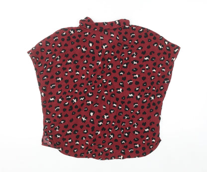 H&M Women Red Leopard Print Blouse UK 6 Short Sleeve Viscose