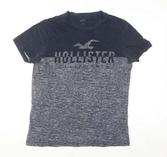 Hollister Men’s Blue Colourblock Cotton Crew Neck Logo T-Shirt Size M