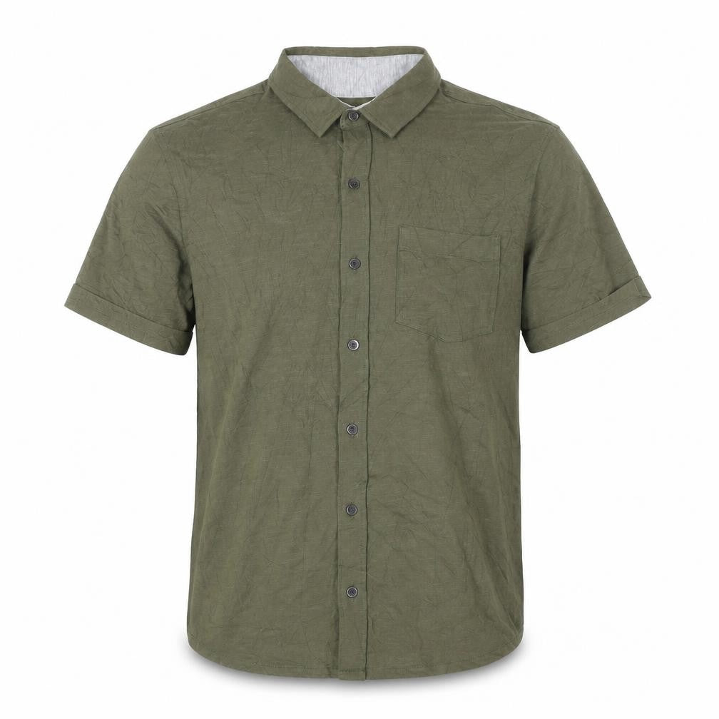 Front view of Tailor Vintage Men's Green Short Sleeve Button-Up Shirt M Regular Fit