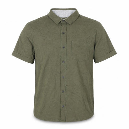 Front view of Tailor Vintage Men's Green Short Sleeve Button-Up Shirt M Regular Fit