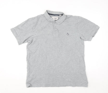 Original Penguin Men's Grey Cotton Polo Shirt Size L