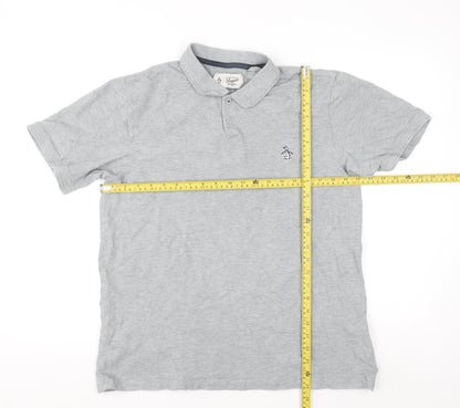 Original Penguin Men's Grey Cotton Polo Shirt Size L