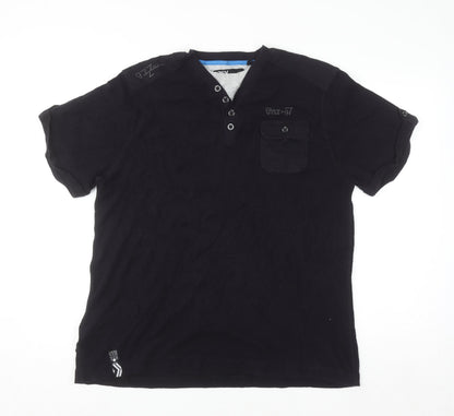 Easy Men's Black XL Henley Cotton Casual Short Sleeve Shirt