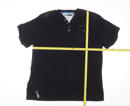 Easy Men's Black XL Henley Cotton Casual Short Sleeve Shirt