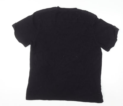 Easy Men's Black XL Henley Cotton Casual Short Sleeve Shirt