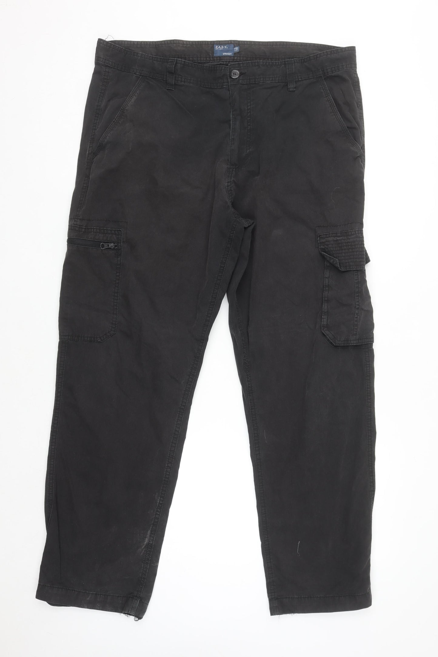 Easy Men’s Black Cargo Trousers W38 L31 Straight Cotton Blend