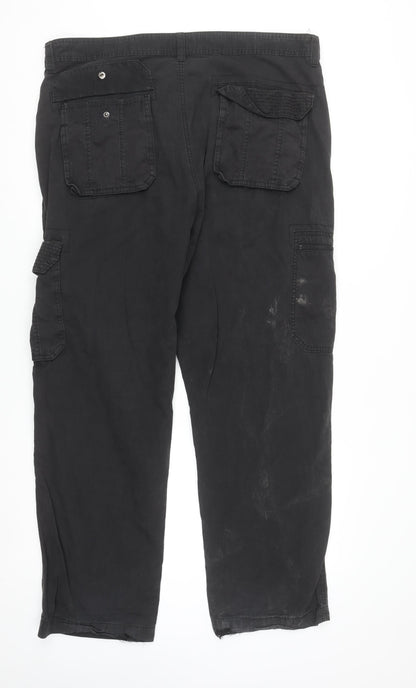 Easy Men’s Black Cargo Trousers W38 L31 Straight Cotton Blend