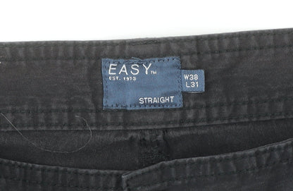 Easy Men’s Black Cargo Trousers W38 L31 Straight Cotton Blend