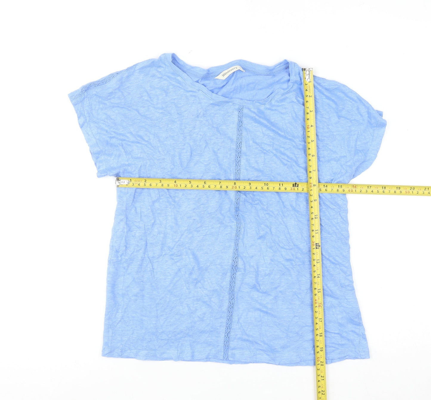 Woolovers Women's Blue Linen Short Sleeve Basic T-Shirt M