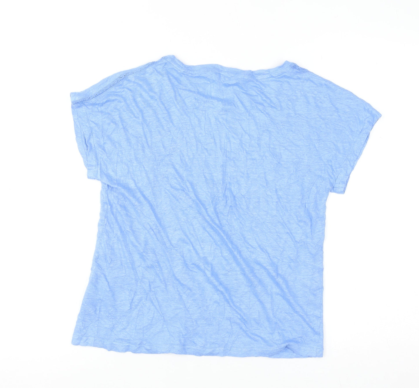 Woolovers Women's Blue Linen Short Sleeve Basic T-Shirt M