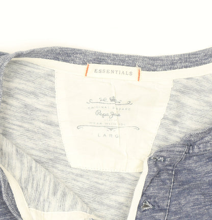 Pepe Jeans Men’s Blue Cotton Henley Long Sleeve Casual Top Size L