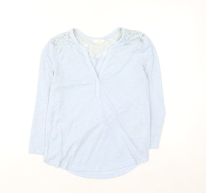 H&M Women Blue Lace Shoulder Long Sleeve V-Neck Blouse XS