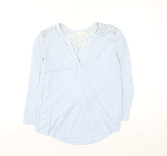 H&M Women Blue Lace Shoulder Long Sleeve V-Neck Blouse XS