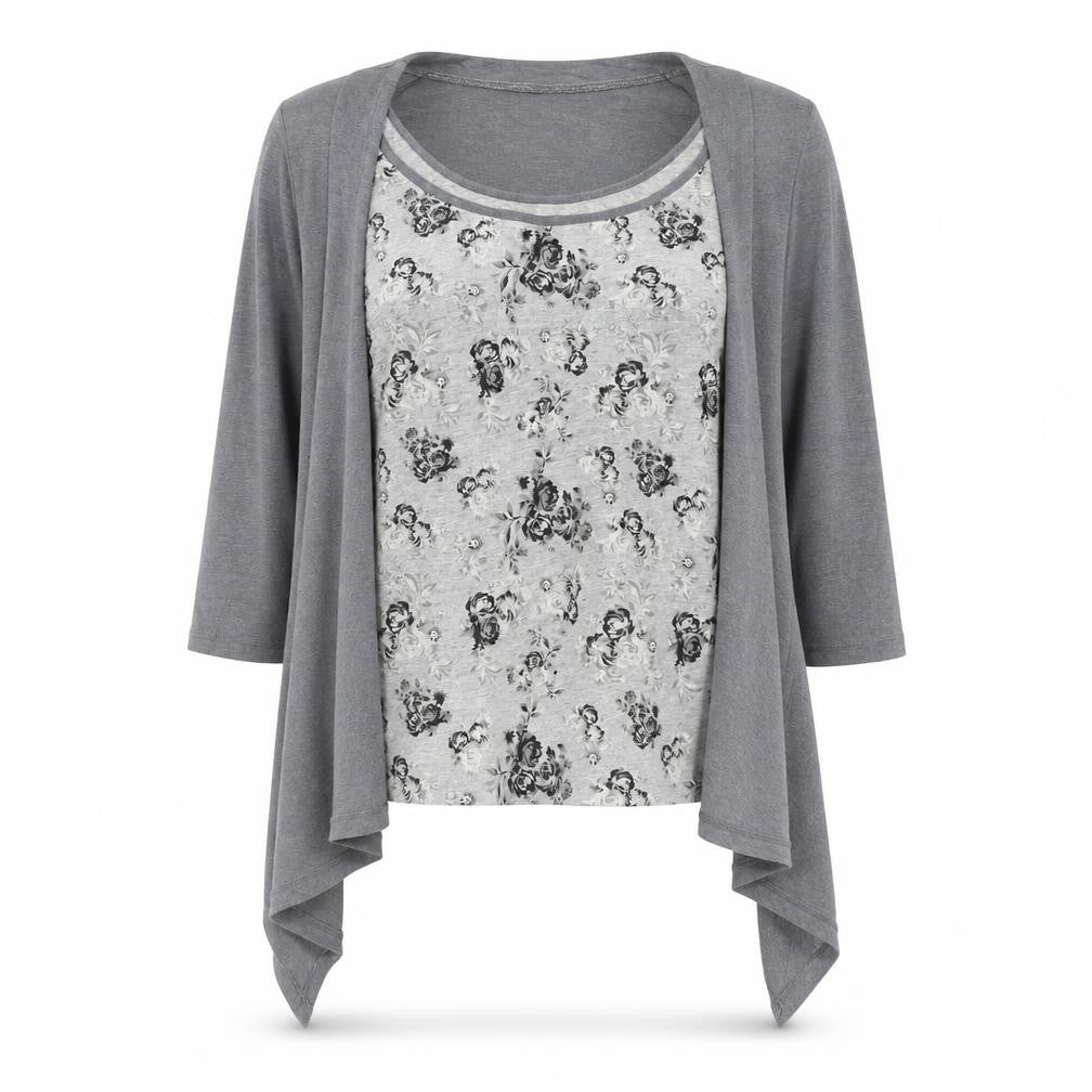 Front view of Marks & Spencer Women's Grey Floral Tunic Top, size 10