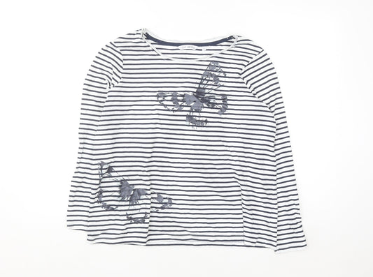 Next Petite Women’s White Navy Striped Cotton Long Sleeve T-Shirt Size 16