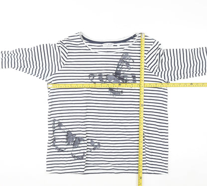 Next Petite Women’s White Navy Striped Cotton Long Sleeve T-Shirt Size 16