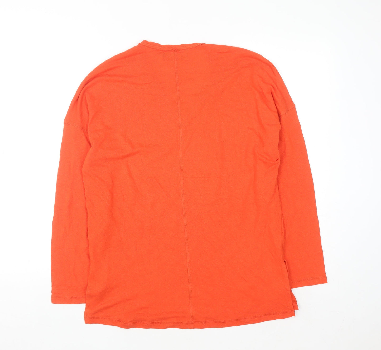 Marks and Spencer Women's Orange Linen Blend V-Neck Long Sleeve Top Size 10