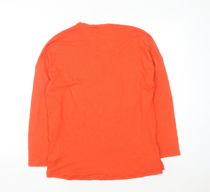 Marks and Spencer Women's Orange Linen Blend V-Neck Long Sleeve Top Size 10