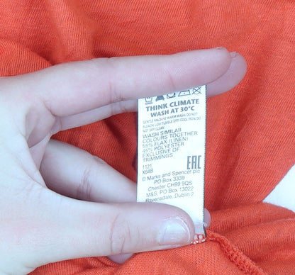 Marks and Spencer Women's Orange Linen Blend V-Neck Long Sleeve Top Size 10