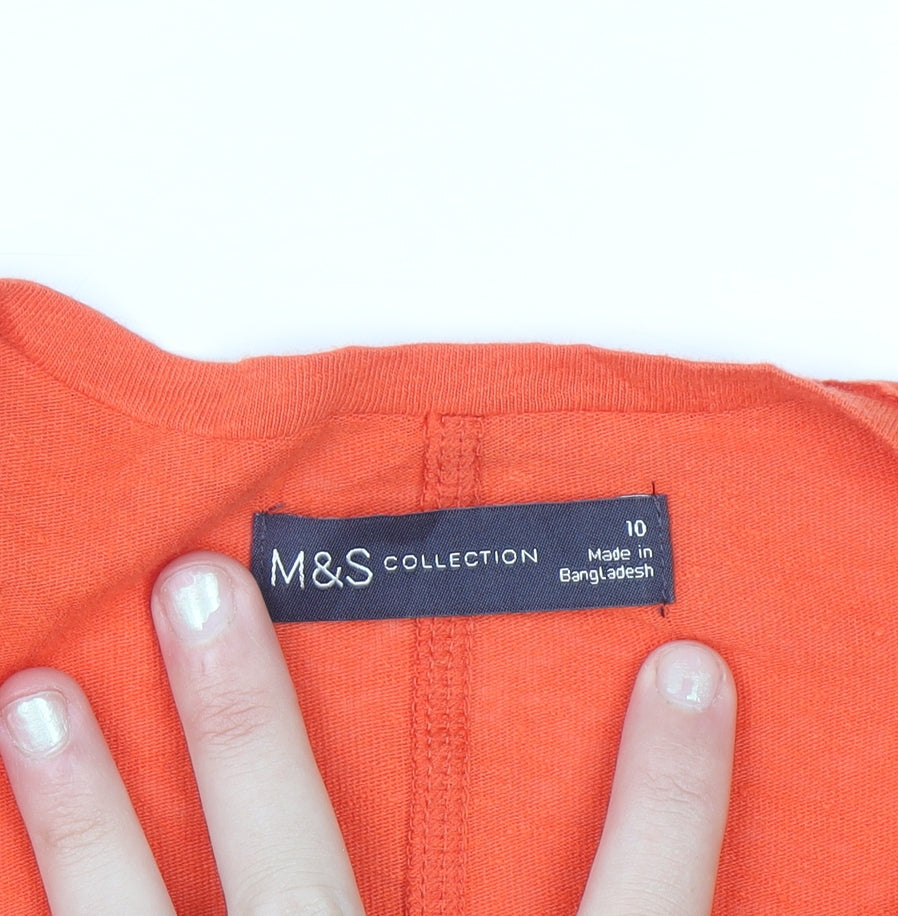 Marks and Spencer Women's Orange Linen Blend V-Neck Long Sleeve Top Size 10