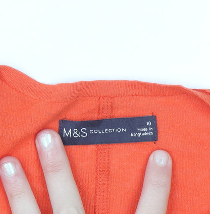 Marks and Spencer Women's Orange Linen Blend V-Neck Long Sleeve Top Size 10