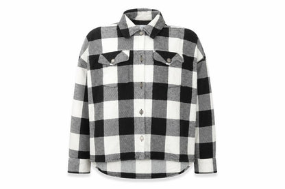 Front view of Zara Women's Black & White Check Flannel Button-Up Shirt XS
