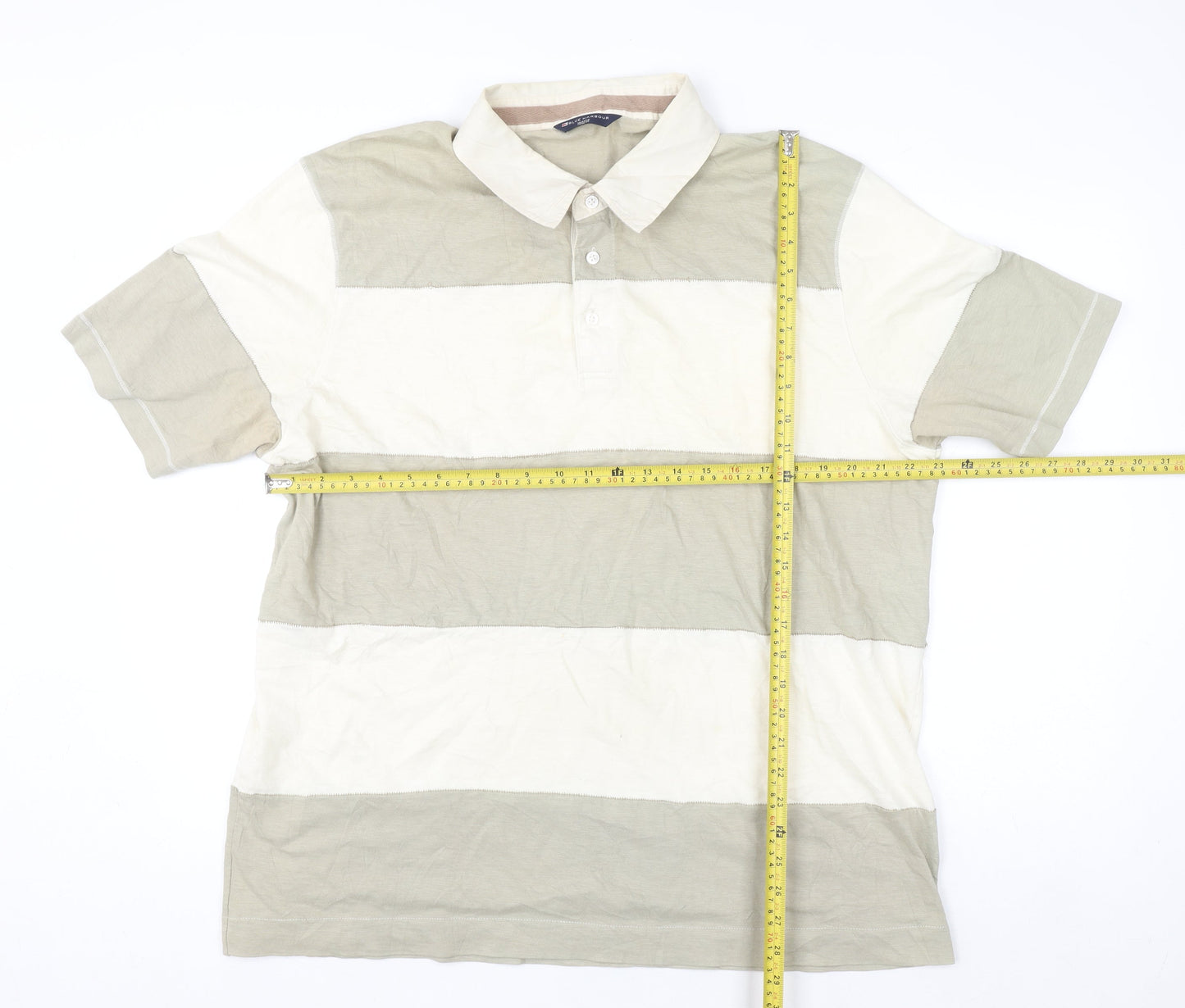 Marks and Spencer Blue Harbour Men's Beige Stripe Cotton Polo XL