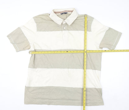 Marks and Spencer Blue Harbour Men's Beige Stripe Cotton Polo XL