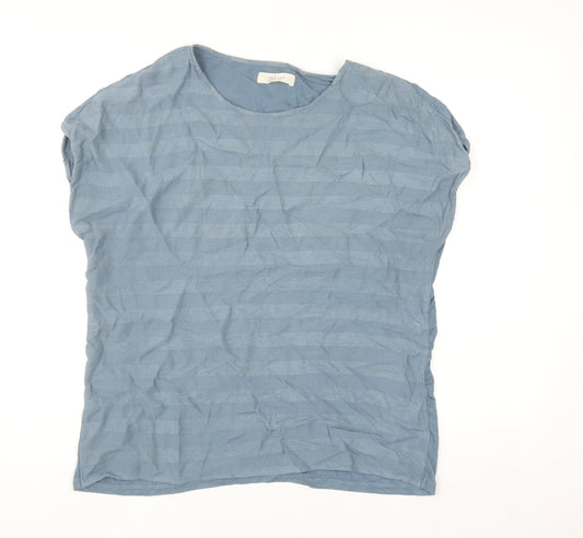 Marks and Spencer Per Una Women's Blue Striped Short Sleeve Viscose Tee Size 14