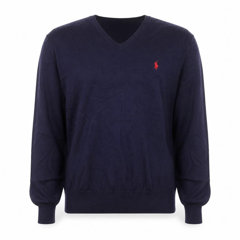 Ralph Lauren Men's Blue V-Neck Slim Fit Cotton Jumper M