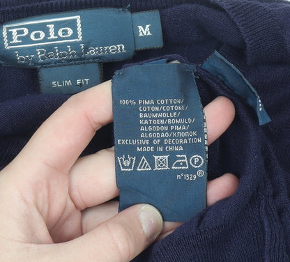 Ralph Lauren Men's Blue V-Neck Slim Fit Cotton Jumper M
