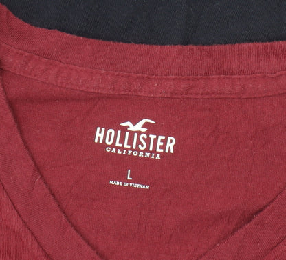 Hollister Men's Red and Navy Striped V-Neck T-Shirt L