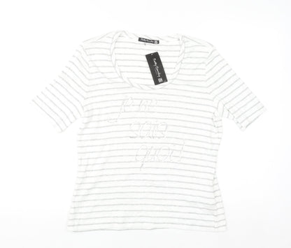 Betty Barclay Women’s Grey Striped Beaded Cotton T-Shirt Size 16