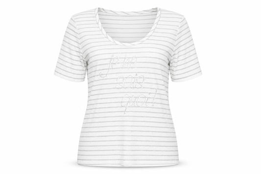 Betty Barclay Women’s Grey Striped Beaded Cotton T-Shirt Size 16